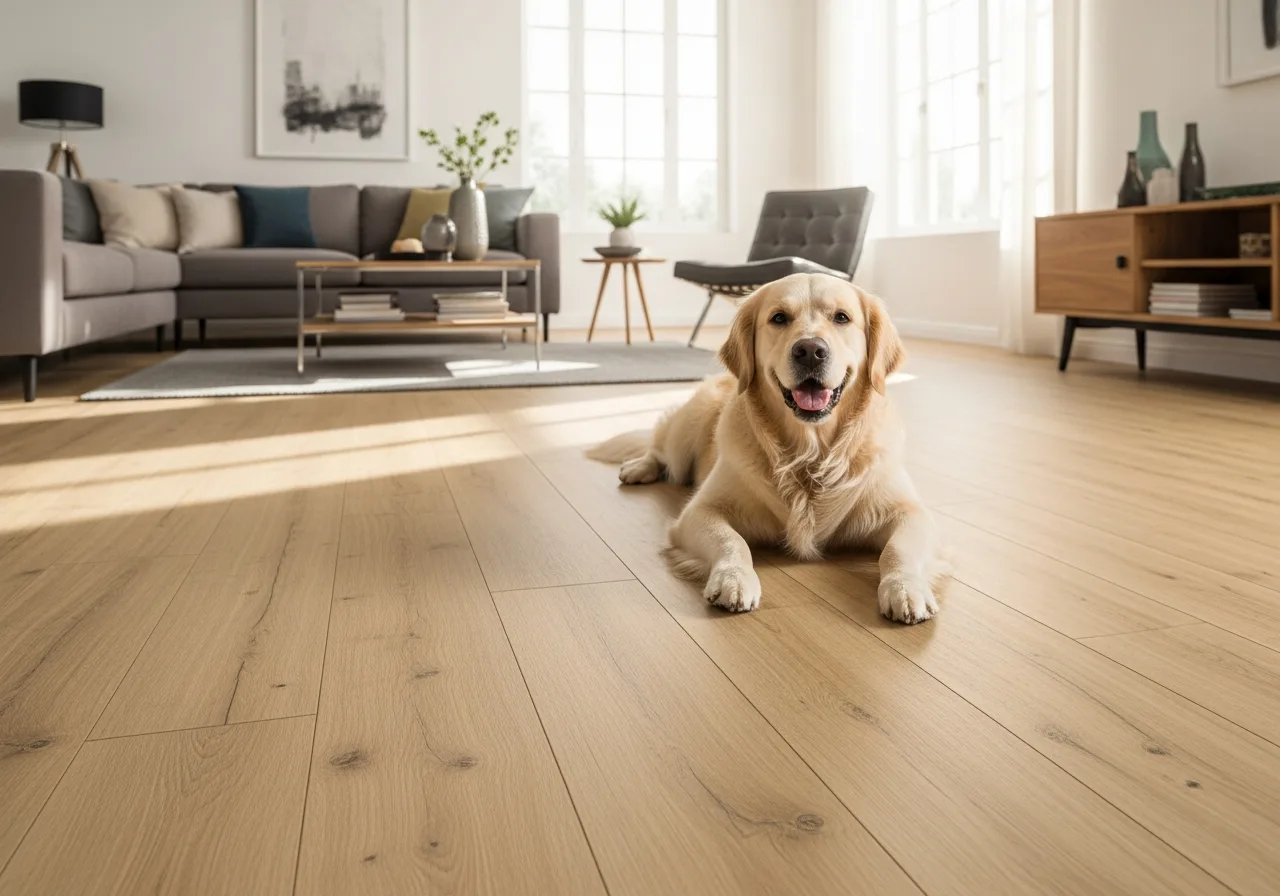 Dog on beautiful pet-friendly Floor Daddy flooring